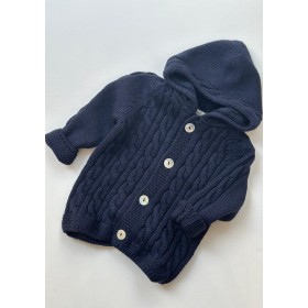 CAPPOTTINO BLU CON CAPPUCCIO IN 100% PURA LANA VERGINE MERINO