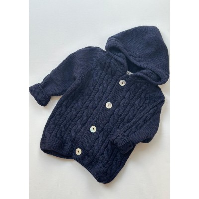 CAPPOTTINO BLU CON CAPPUCCIO IN 100% PURA LANA VERGINE MERINOS