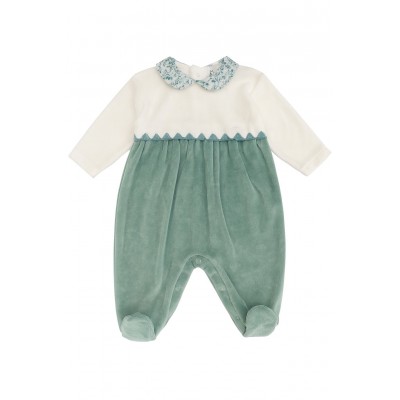 TUTINA VERDE E BIANCA CON COLLETTO FIORATO IN CINIGLIA