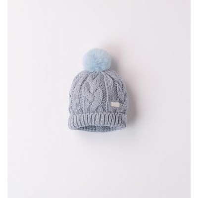 CAPPELLO IN LANA E COTONE CON POMPON