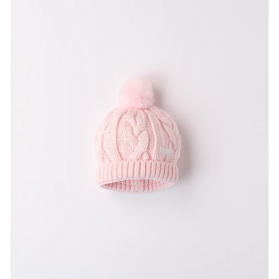 CAPPELLO IN LANA E COTONE CON POMPON