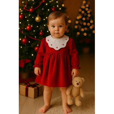 ABITO ROSSO CON COLLETTO PETALO