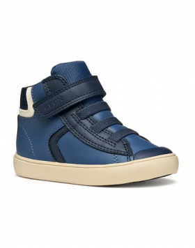 SNEAKERS A MEZZO STIVALETTO BLU, CON STRAPPO IN VELCRO E FINTI LACCI