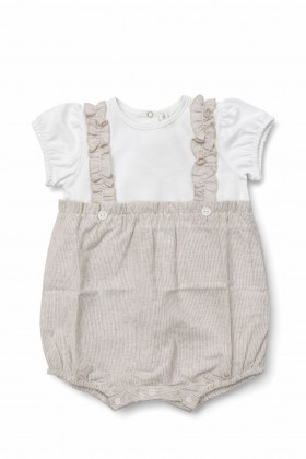 PAGLIACCETTO A RIGHE BEIGE CON BRETELLE