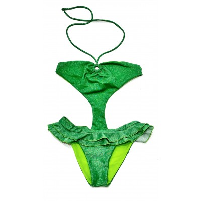 MONOKINI VERDE BRILLANTINATO CON SCHIENA SCOPERTA