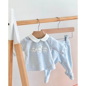 COMPLETINO DUE PEZZI CELESTE A RIGHE