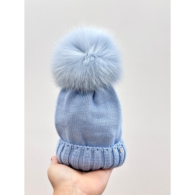 CAPPELLO CELESTE POMPON FOX