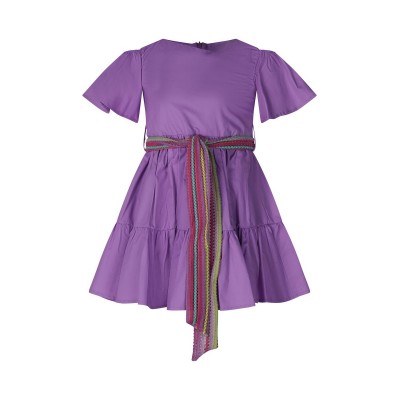 ABITO VIOLA CON CINTURA MULTICOLOR
