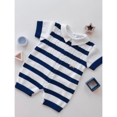 PAGLIACCETTO IN FILO A RIGHE BLU E BIANCO INSERTI TRECCE