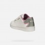 SNEAKERS BIANCA E ROSA IN PELLE, CON GLITTER SUL RETRO E STRAPPI IN VELCRO