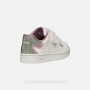 SNEAKERS BIANCA E ROSA IN PELLE, CON GLITTER SUL RETRO E STRAPPI IN VELCRO