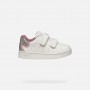SNEAKERS BIANCA E ROSA IN PELLE, CON GLITTER SUL RETRO E STRAPPI IN VELCRO
