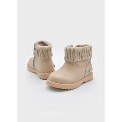 STIVALETTO ECRU IN PELLE CON BORDO IN MAGLIA E SUOLA IN GOMMA, CON ZIP LATERALE