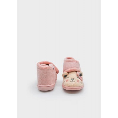 SCARPA DA CAMERA TEDDY ROSA IN CINIGLIA, CON SUOLA IN GOMMA E STRAPPO IN VELCRO