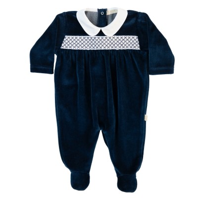 TUTINA NAVY IN CINIGLIA CON COLLETTO ARROTONDATO BIANCO E PUNTO SMOCK