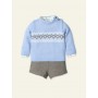COMPLETO MAGLIONCINO CIELO, CAMICIA FANTASY E PANTALONCINO