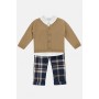 COMPLETO CARDIGAN YUCCA, PANTALONE BLU TARTAN E CAMICIA WHITE