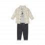 COMPLETO CON PANTALONE BLU A COSTE, CAMICIA A QUADRI E MAGLIETTINA MANICA LUNGA