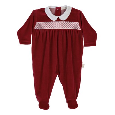 TUTINA NATALIZIA IN CINIGLIA CON COLLETTO WHITE ARROTONDATO E PUNTO SMOCK