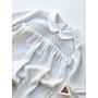 TUTINA GRIGIA IN CINIGLIA CON COLLETTO ARROTONDATO BIANCO E PUNTO SMOCK