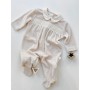 TUTINA BEIGE IN CINIGLIA CON COLLETTO ARROTONDATO ECRU E PUNTO SMOCK