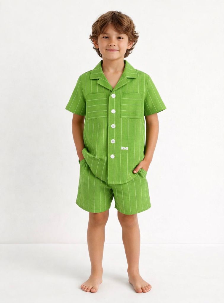 COMPLETO A RIGHE VERDE IN COTONE ALESSANDRINI