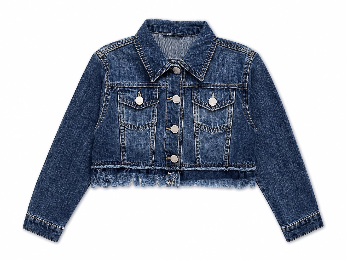 GIACCA BLUE JEANS CON FRANGE E BOTTONE ARGENTO