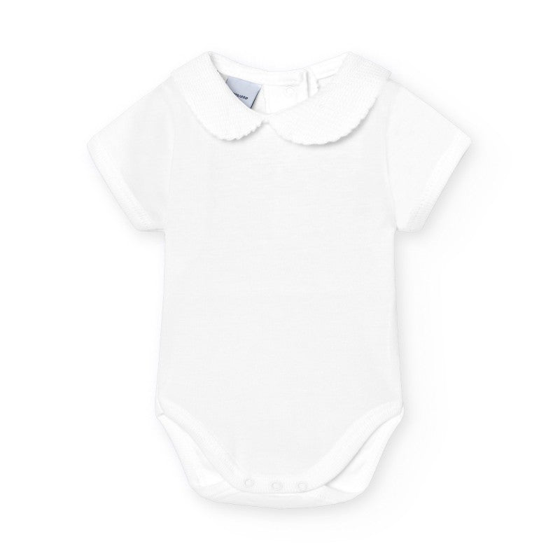 BODY BIANCO CON COLLETTO ARROTONDATO A NIDO D'APE