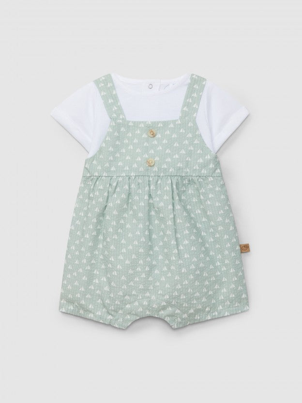 SALOPETTE VERDE OLIVA CON SHIRT BIANCA