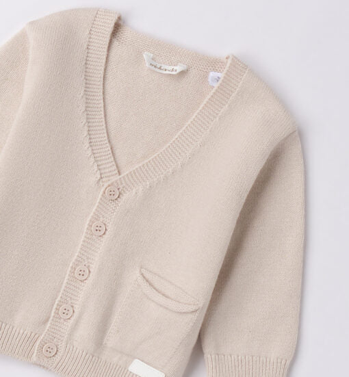 CARDIGAN IN FILO A MAGLIA RASATA SABBIA
