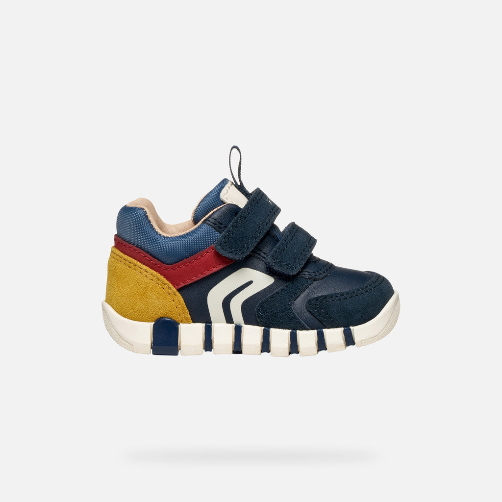 SNEAKERS BLU IN PELLE E CAMOSCIO CON DOPPIO STRAPPO