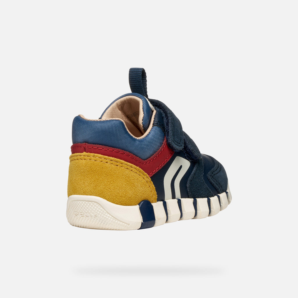 SNEAKERS BLU IN PELLE E CAMOSCIO CON DOPPIO STRAPPO