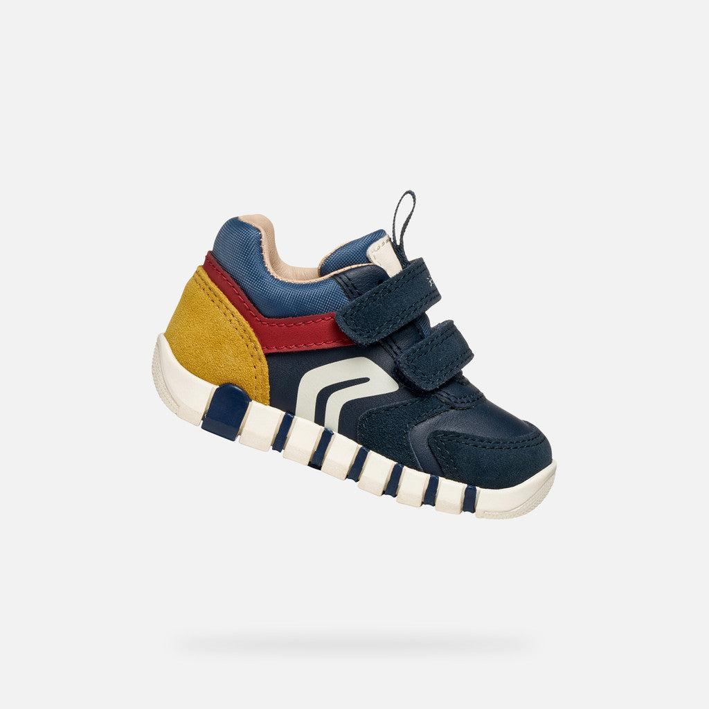 SNEAKERS BLU IN PELLE E CAMOSCIO CON DOPPIO STRAPPO