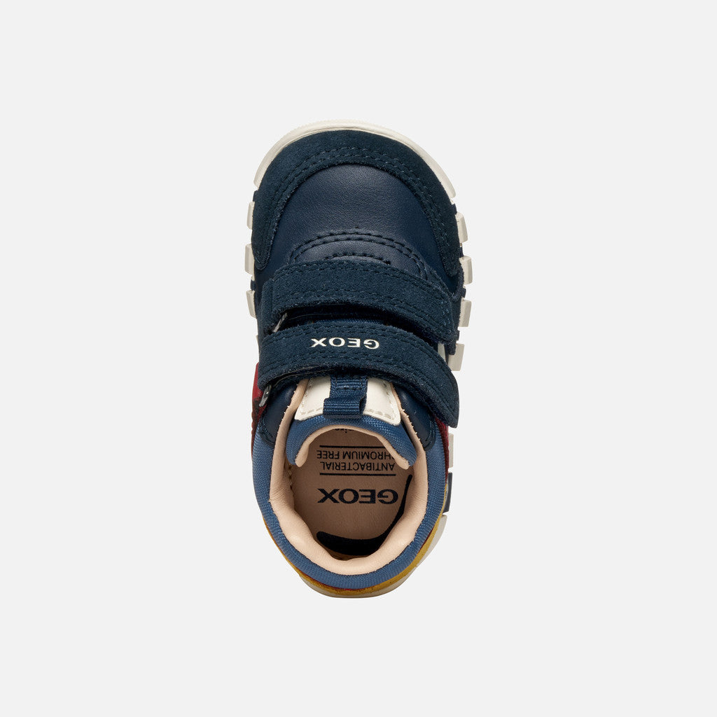 SNEAKERS BLU IN PELLE E CAMOSCIO CON DOPPIO STRAPPO