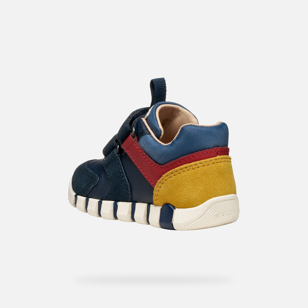 SNEAKERS BLU IN PELLE E CAMOSCIO CON DOPPIO STRAPPO