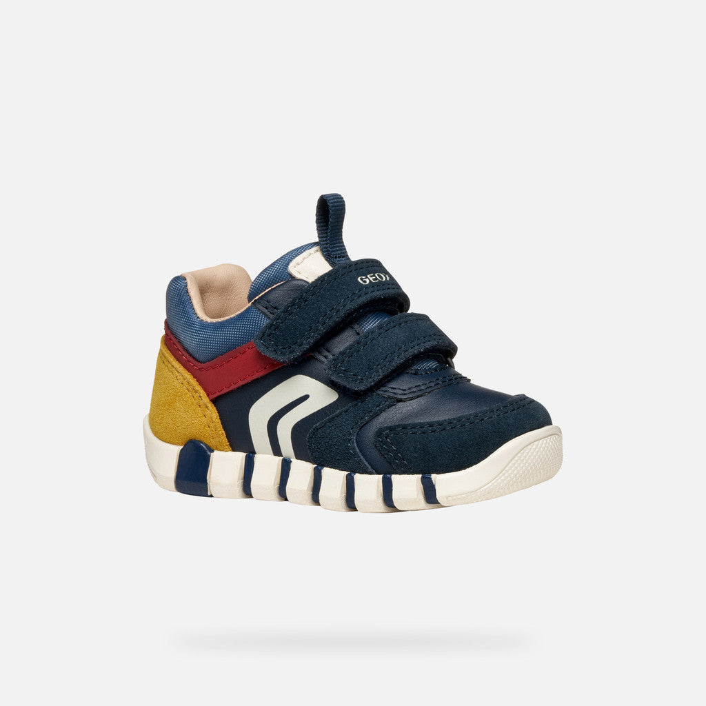 SNEAKERS BLU IN PELLE E CAMOSCIO CON DOPPIO STRAPPO