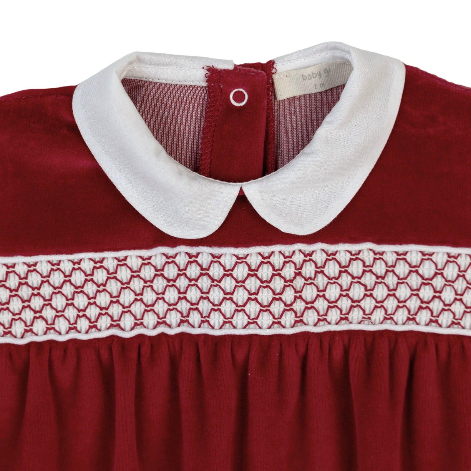TUTINA NATALIZIA IN CINIGLIA CON COLLETTO WHITE ARROTONDATO E PUNTO SMOCK