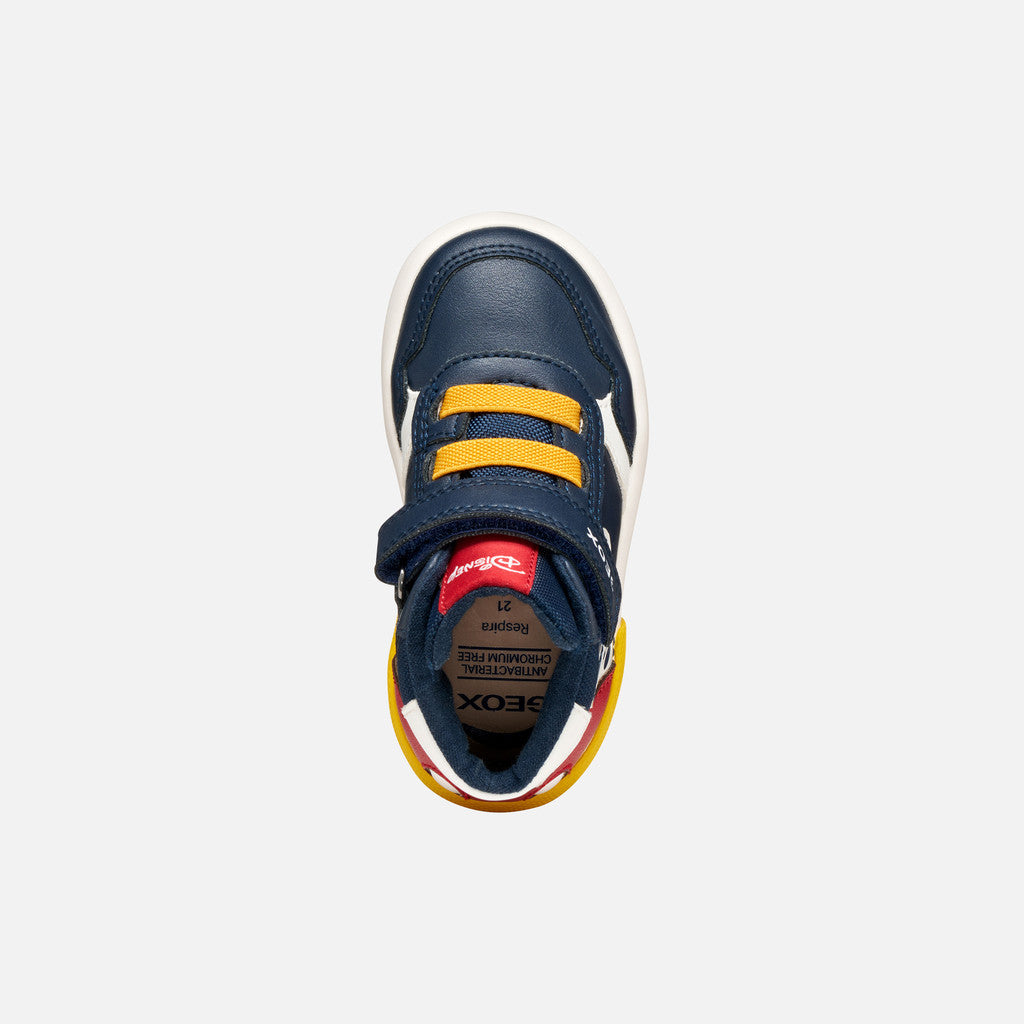 SNEAKERS A STIVALETTO TOPOLINO DISNEY BLU, IN PELLE, CON STRAPPO