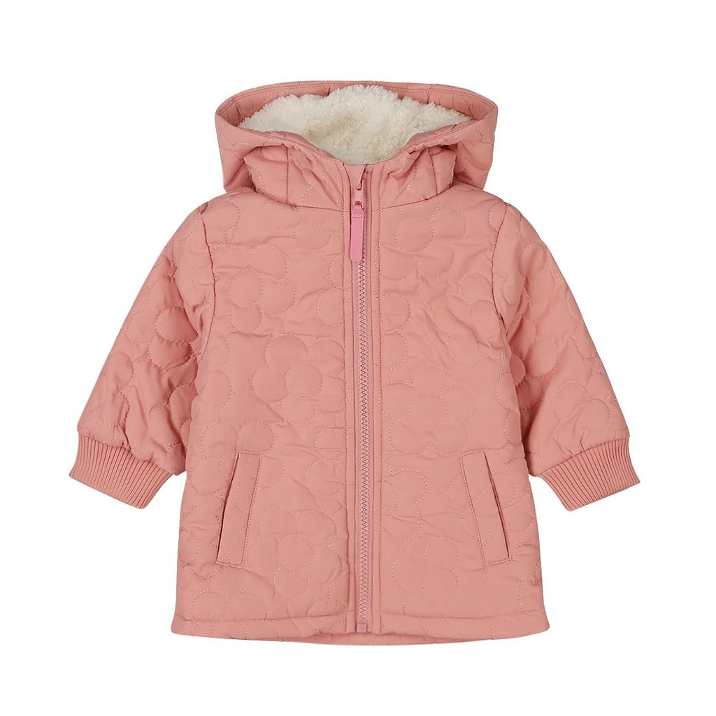 GIUBBINO ROSA FLOWERS CON INTERNO PELUCHE, CAPPUCCIO E ZIP