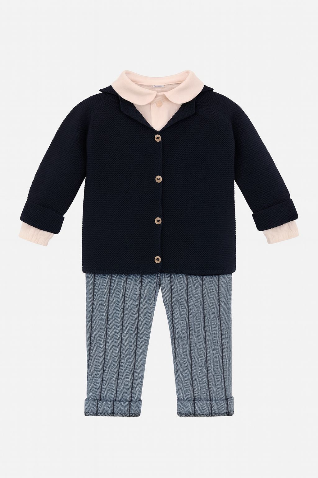 COMPLETO MAGLIONCINO BLU, CAMICIA E PANTALONE