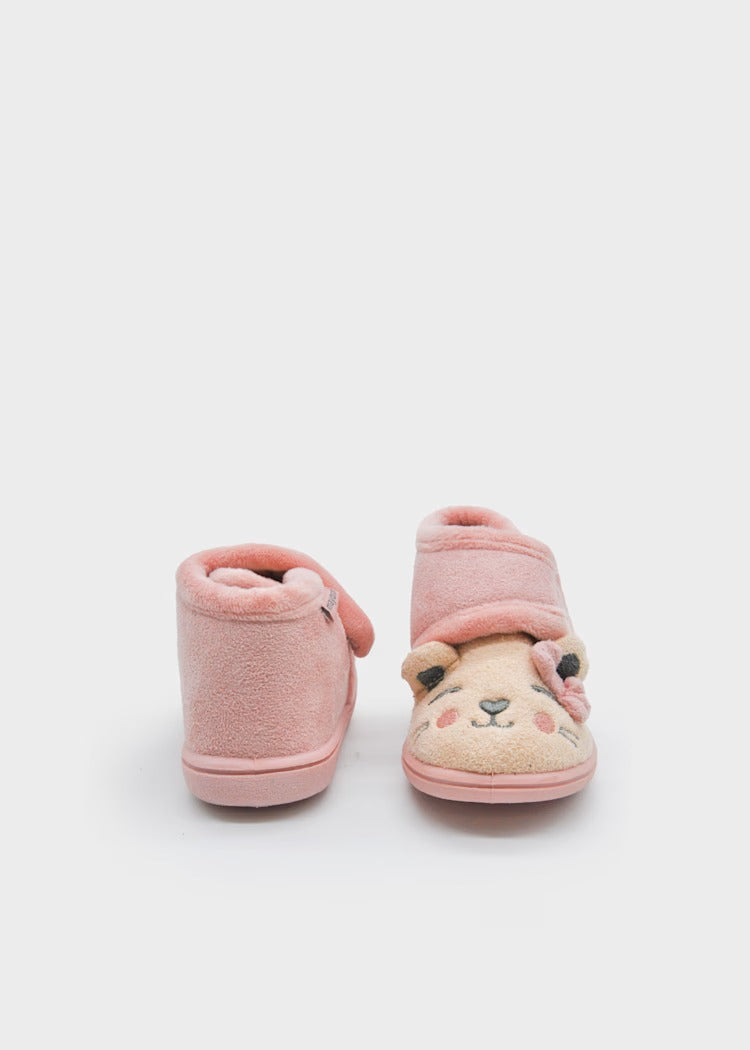 SCARPA DA CAMERA TEDDY ROSA IN CINIGLIA, CON SUOLA IN GOMMA E STRAPPO IN VELCRO