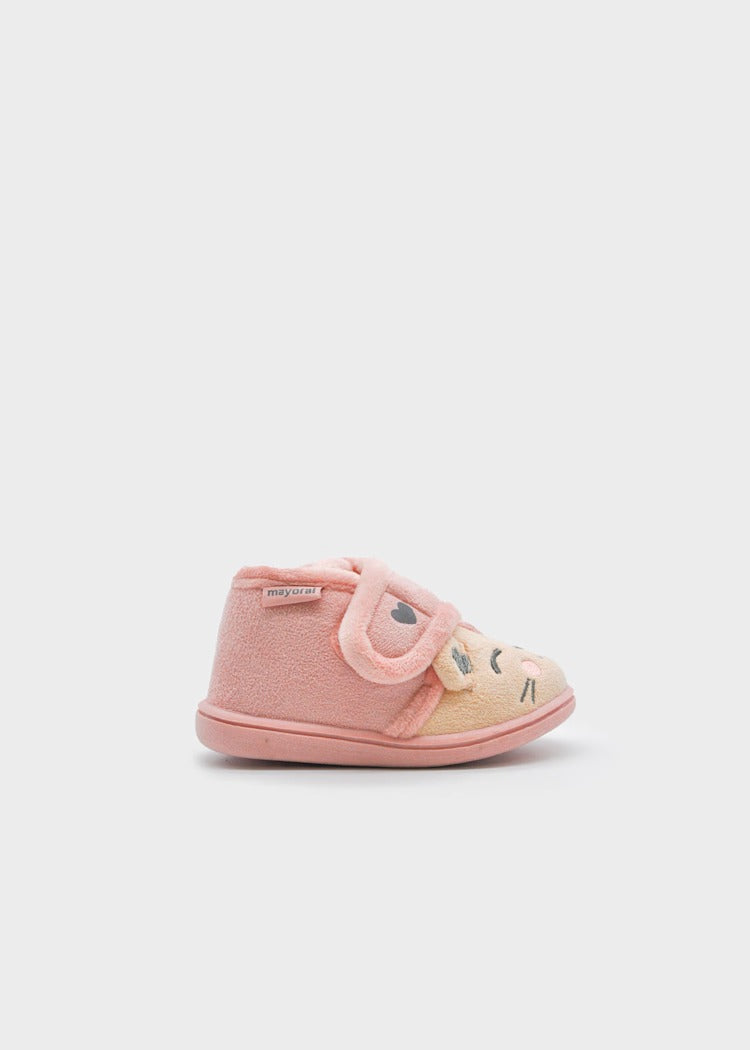 SCARPA DA CAMERA TEDDY ROSA IN CINIGLIA, CON SUOLA IN GOMMA E STRAPPO IN VELCRO