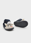 SCARPA DA CAMERA TEDDY BLU IN CINIGLIA, CON SUOLA IN GOMMA E STRAPPO IN VELCRO