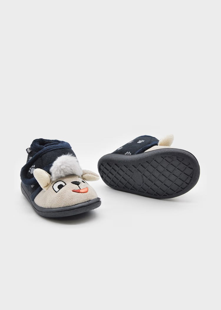 SCARPA DA CAMERA TEDDY BLU IN CINIGLIA, CON SUOLA IN GOMMA E STRAPPO IN VELCRO