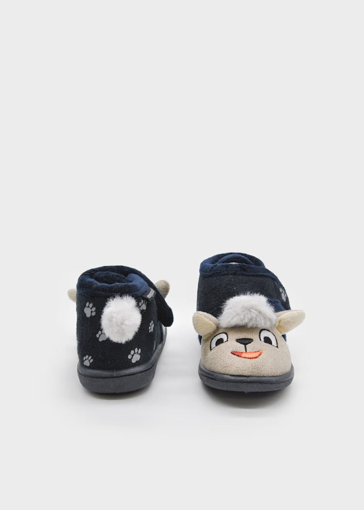 SCARPA DA CAMERA TEDDY BLU IN CINIGLIA, CON SUOLA IN GOMMA E STRAPPO IN VELCRO