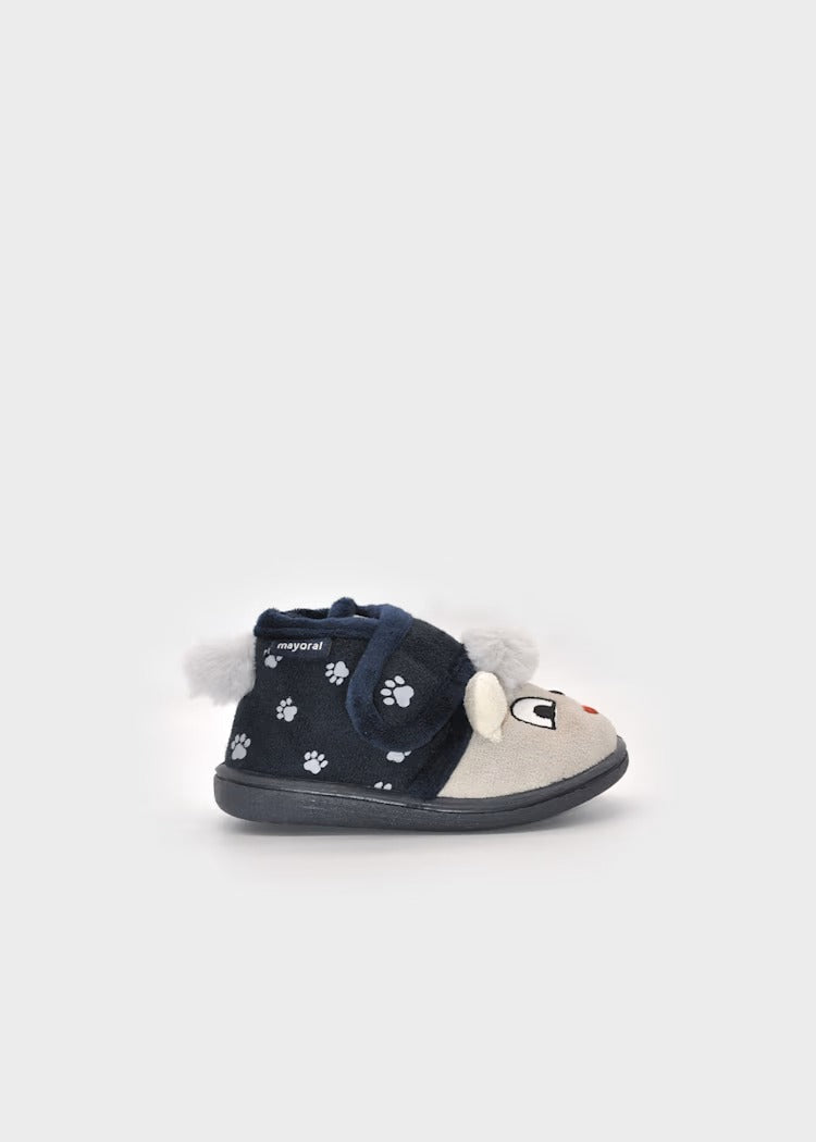 SCARPA DA CAMERA TEDDY BLU IN CINIGLIA, CON SUOLA IN GOMMA E STRAPPO IN VELCRO