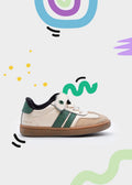 SNEAKERS IN PELLE BIANCA CON DETTAGLI VERDI, SUOLA IN GOMMA E STRAPPO IN VELCRO