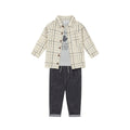 COMPLETO CON PANTALONE BLU A COSTE, CAMICIA A QUADRI E MAGLIETTINA MANICA LUNGA