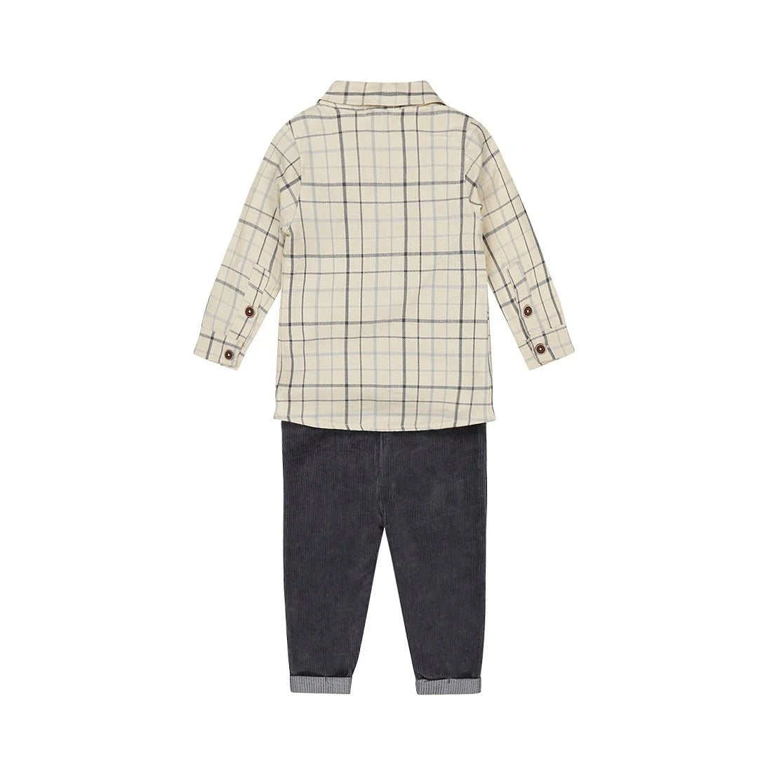 COMPLETO CON PANTALONE BLU A COSTE, CAMICIA A QUADRI E MAGLIETTINA MANICA LUNGA