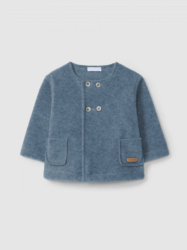 GIACCA BLU IN PILE CON TASCHE